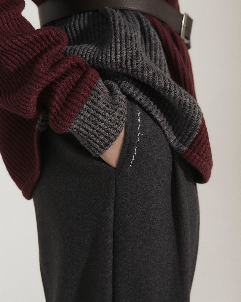 WOOL DOUBLE PLEATED SLACKS [CHARCOAL]