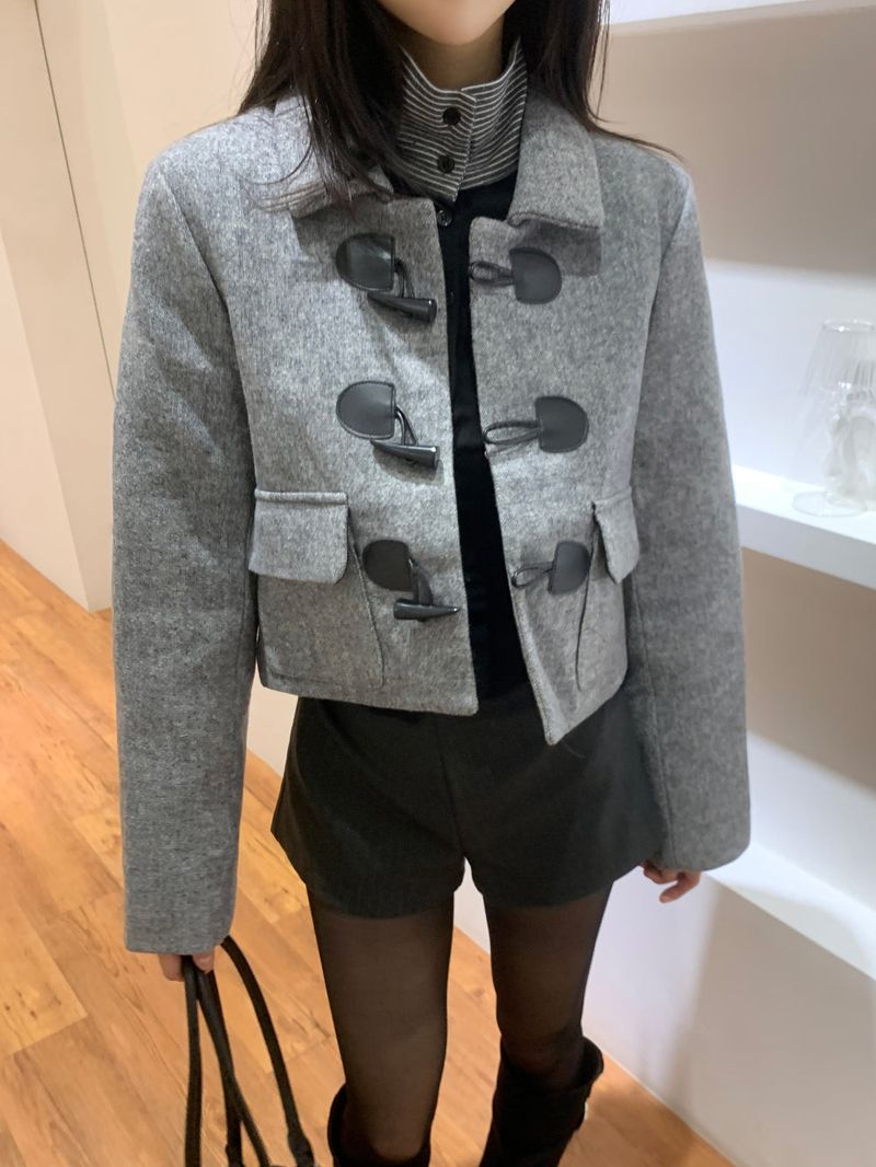 British Gray Duffel Button Quilted Crop Coat