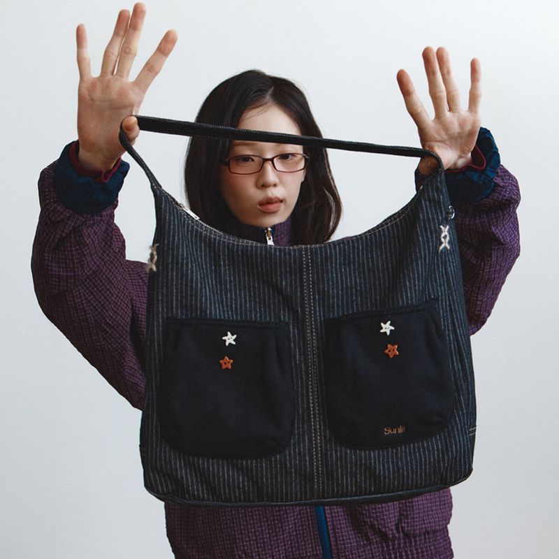 Sunlit（サンリット）の「Denim Hobo Bag (Black)（Bags）」