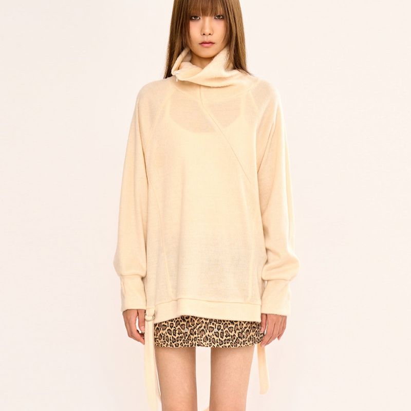 Hairy Zipslit Pullover - Ivory