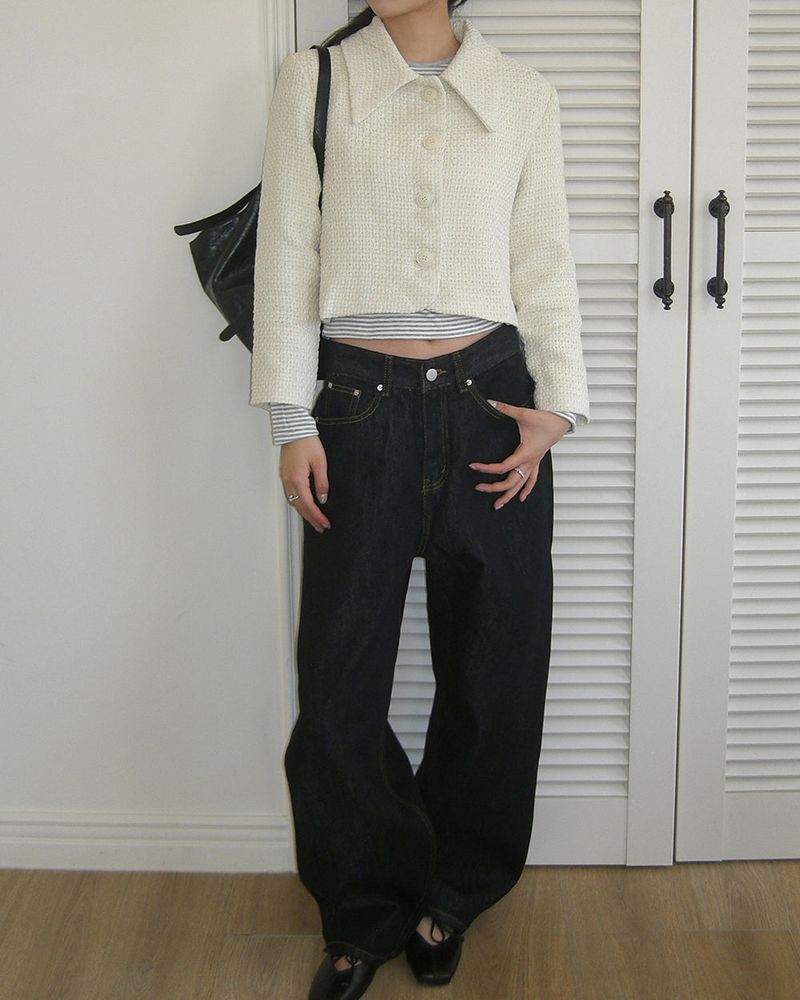 EO collar tweed short jacket