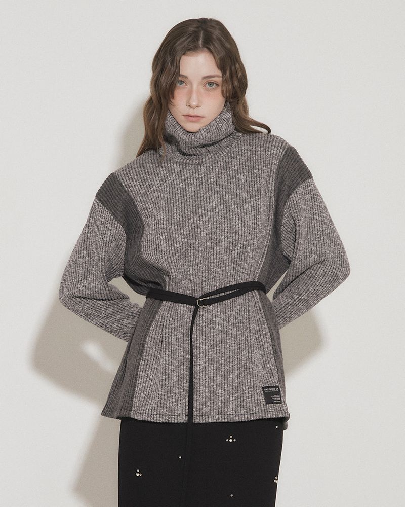 PANEL TURTLENECK PULLOVER [GRAY]