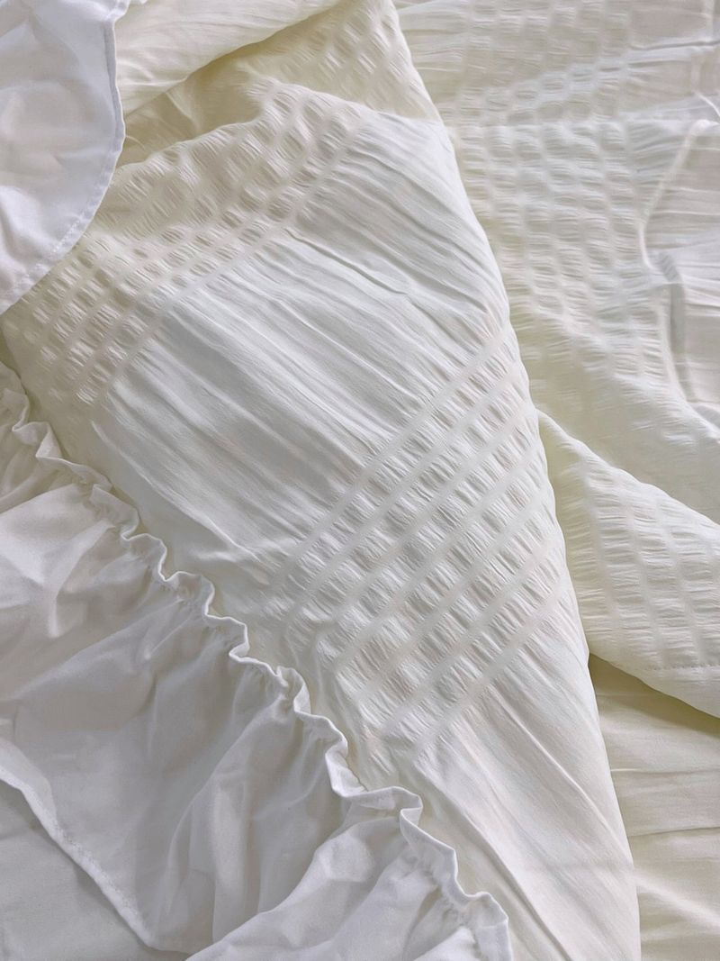 Shirring ruffle light comforter set - Cream white - Q