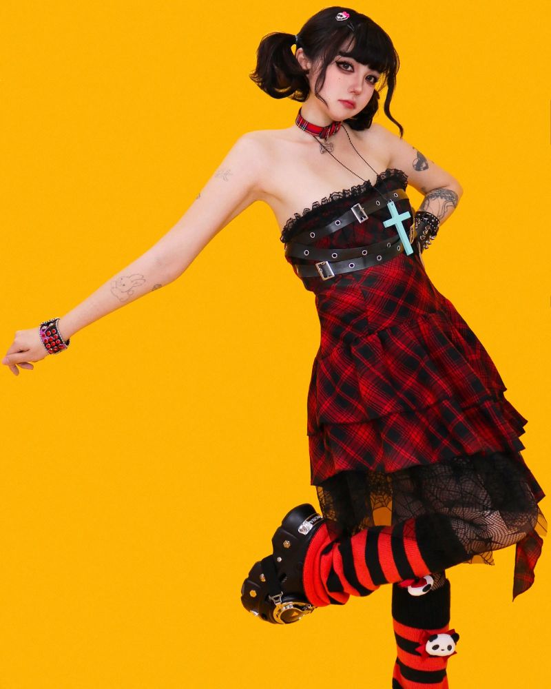 punk spider red top dress