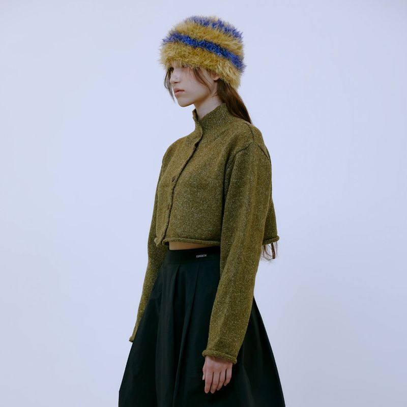 Boucle Turtleneck Cardigan (KHAKI)