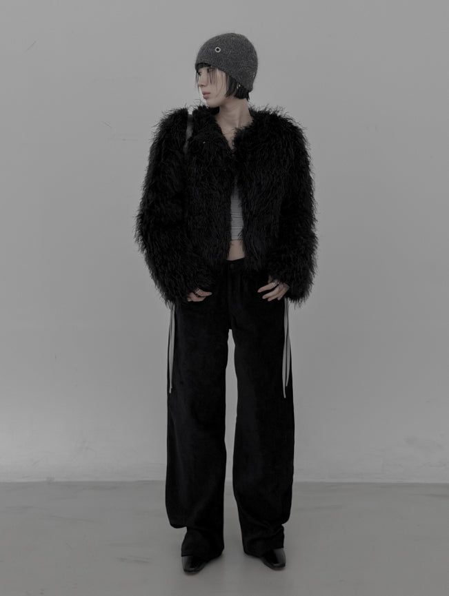 Eyelet Angora Fur Short Beanie