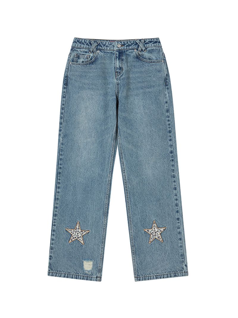 STAR APLIQUE DENIM PANTS LIGHT BLUE