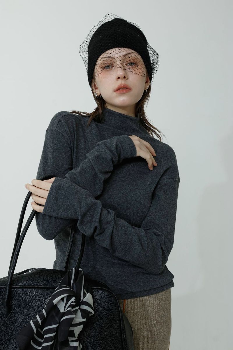 MOCK SEMI-TURTLENECK T-SHIRT_CHARCOAL