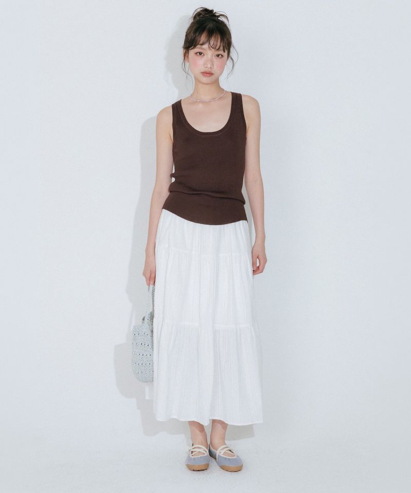 mellotory（メロートリー）の「U NECK SLIM SLEEVELESS KNIT TOP (BROWN)（Tops）」