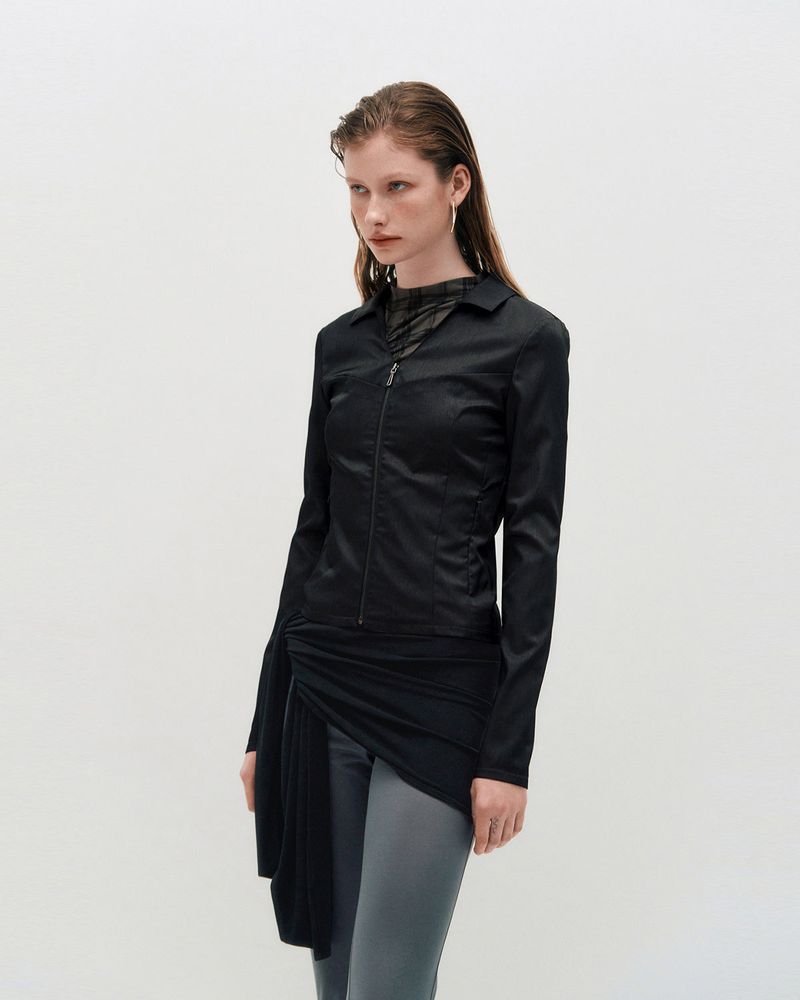 V-Neck Sleek Zip-Up _ GREY