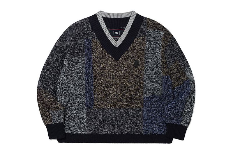 COLOR BLOCK PREPPY KNIT V NECK