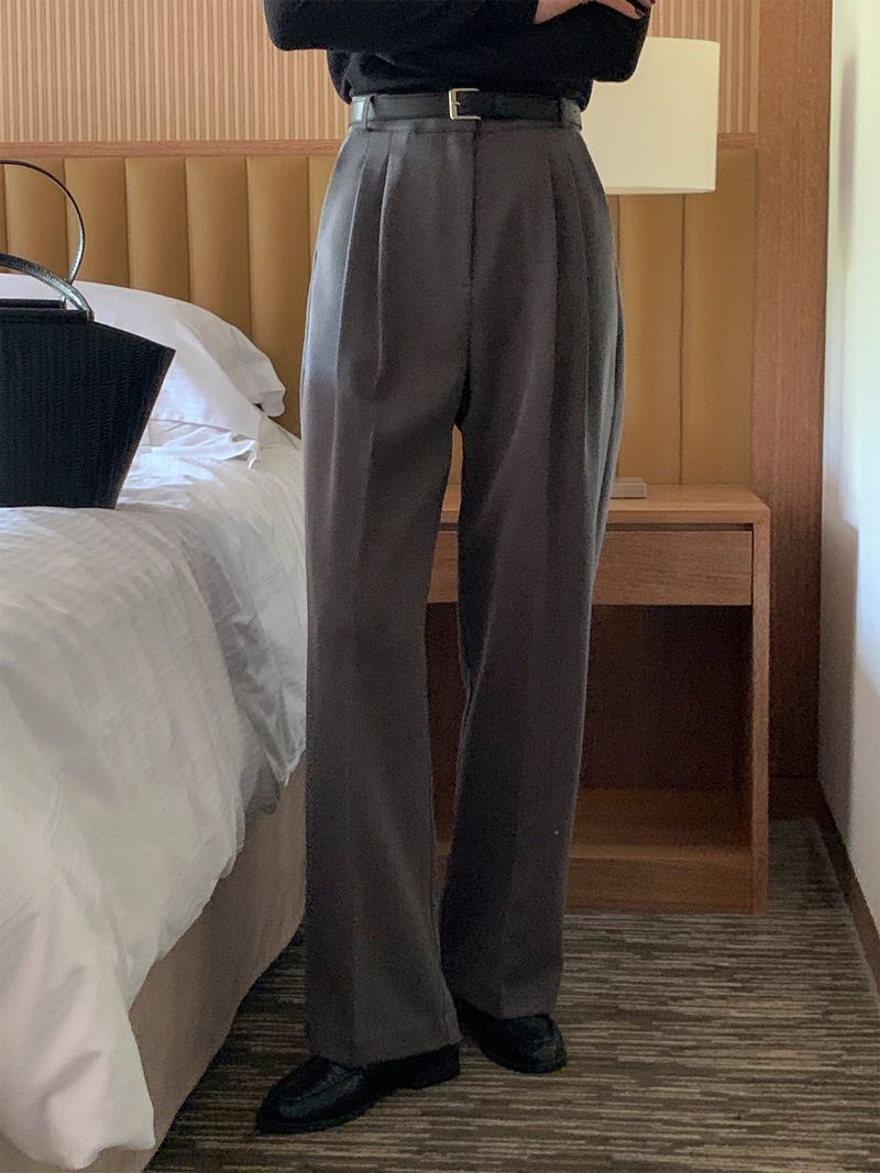luch wool pintuck wide slacks