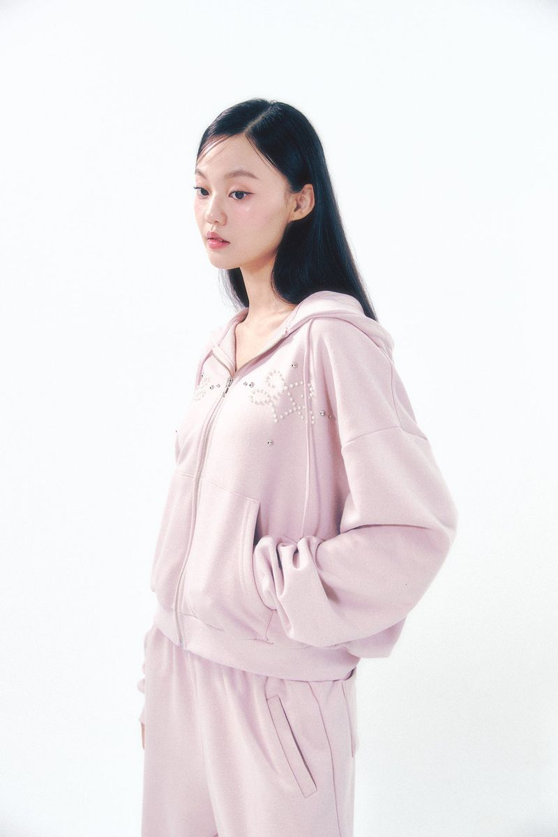 Pearl Hoodie Zip-Up Pink