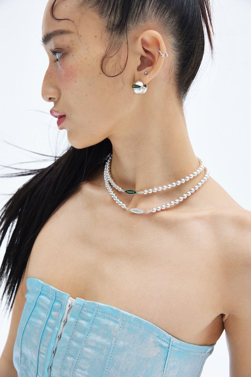 TAG SILVER BALL NECKLACE