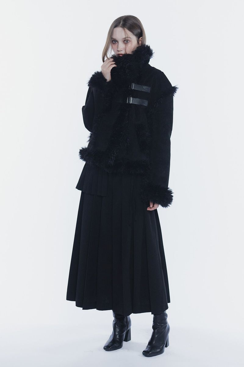 LUNA BELTED SHEARLING JACKET black