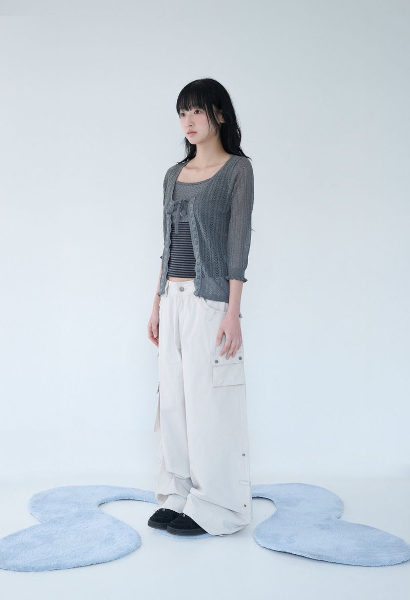 3/4 LACE KNIT CARDIGAN CHARCOAL
