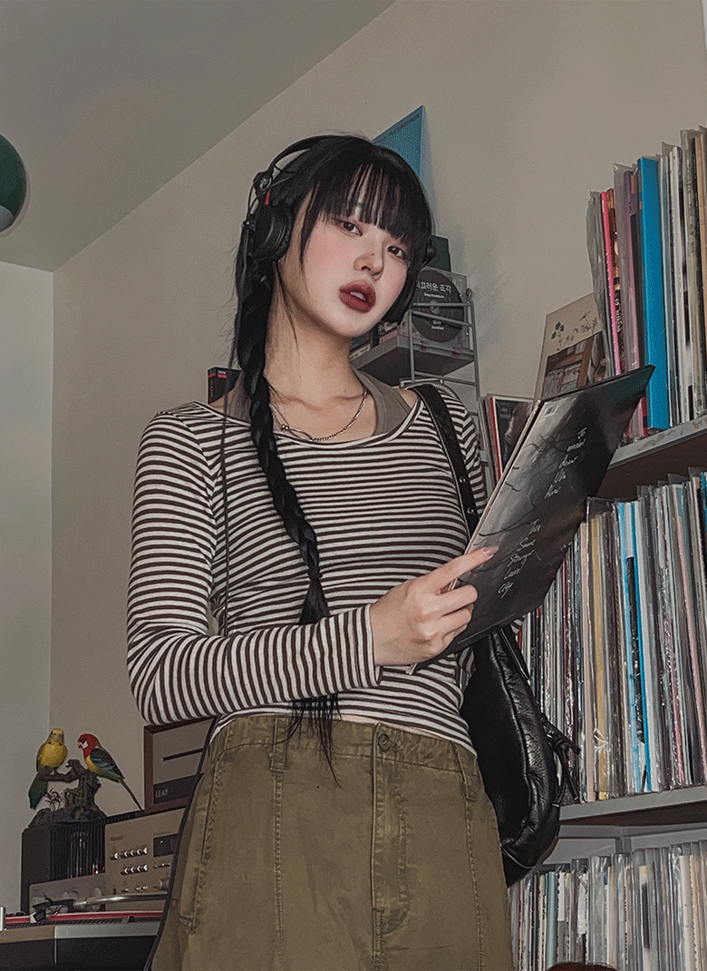 ULAN（ユレン）の「[U-BASIC] セリルストライプUネック長袖（Tops）」