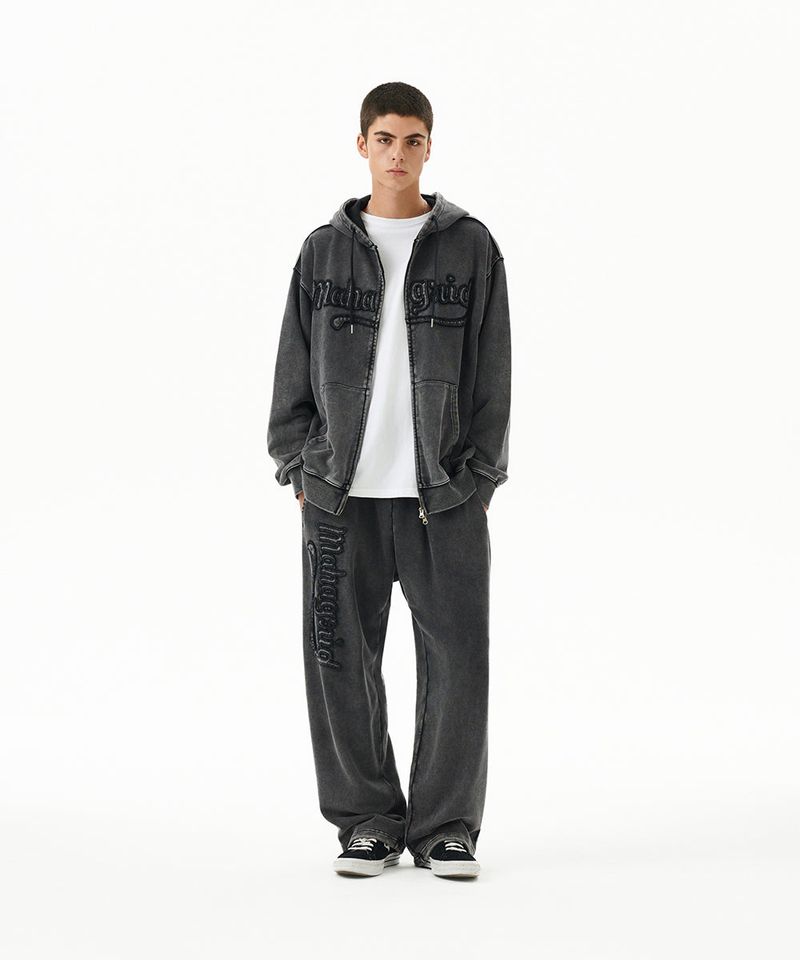 WASHED CUT OFF APPLIQUE SWEAT PANT