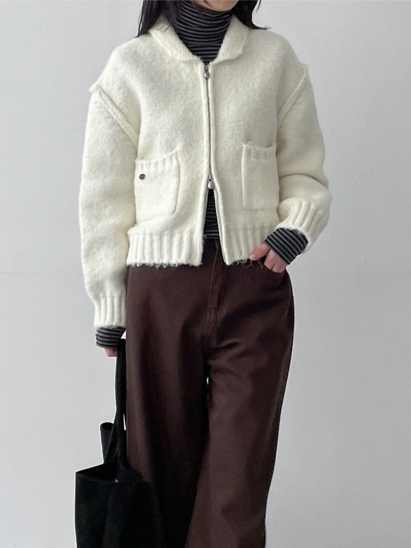 INCHANT ME(インチャントミー)の「Reverse Two-Way Crop Knit Zip-Up(Tops)」