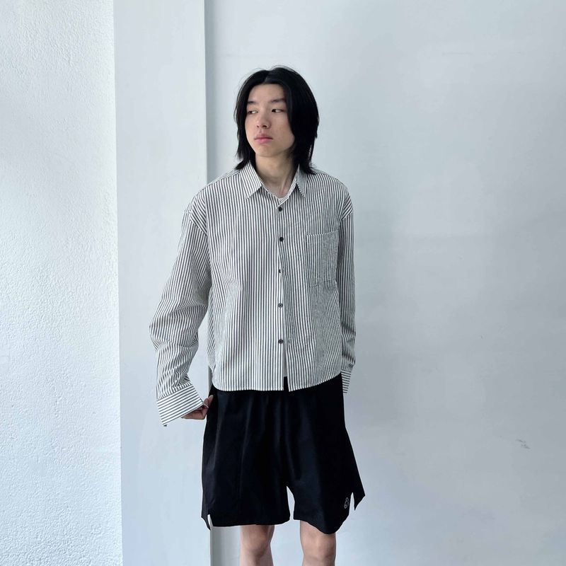 Minimalist Fine Striped Cropped Shirt
