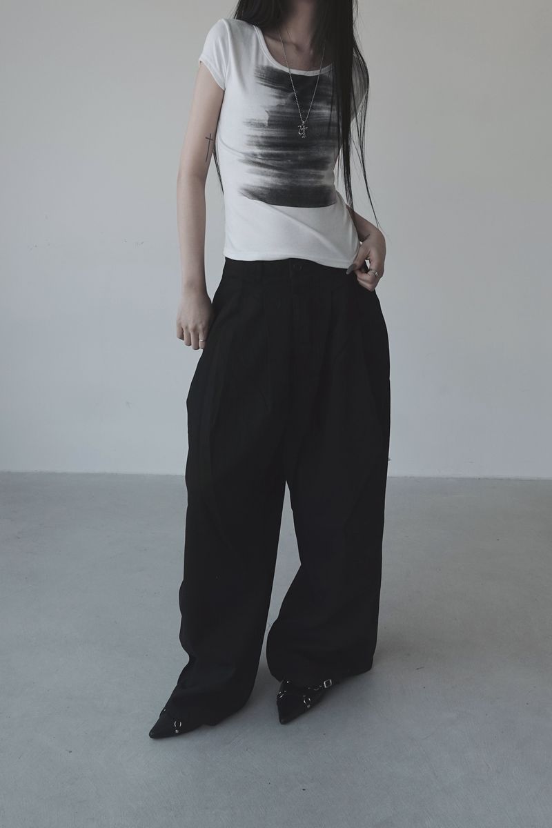 pintuck wide detail pants