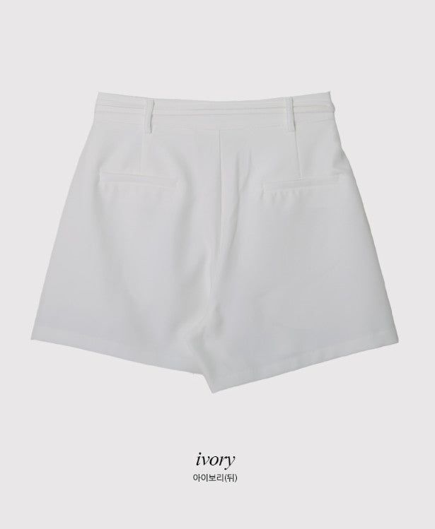Solid Pintuck Strap Slacks Half Pants (3color)