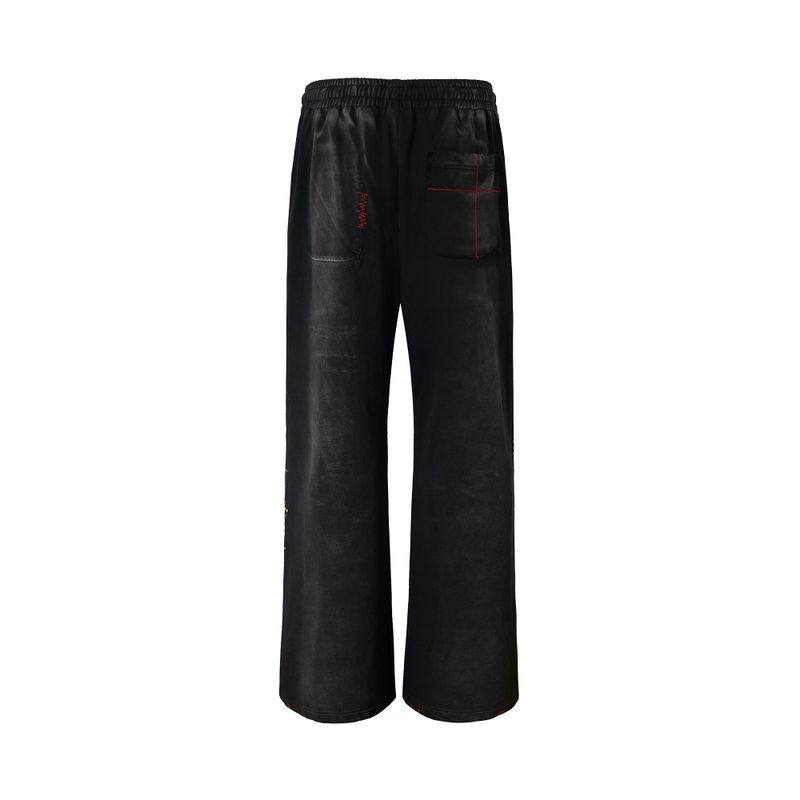 WASHED DISTRESSED RANDOM STITCH HOT-STUDDED DRAWSTRING SWEATPANTS