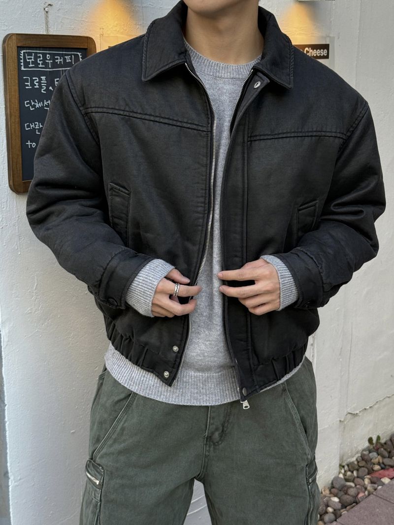 Vintage leather blouson padded jacket