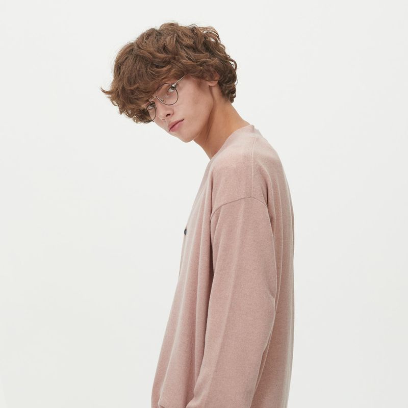 LAMBSWOOL V NECK CARDIGAN_PINK