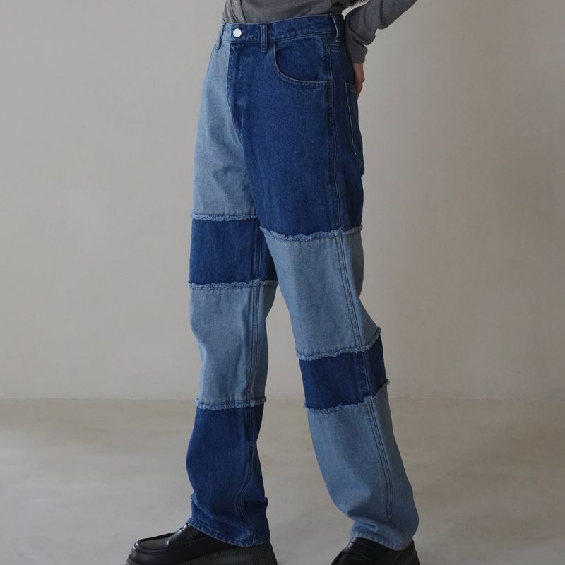 patchwork denim pants
