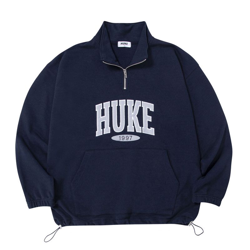 HUKE ロゴ ネイビー ハーフジップアップ MTM