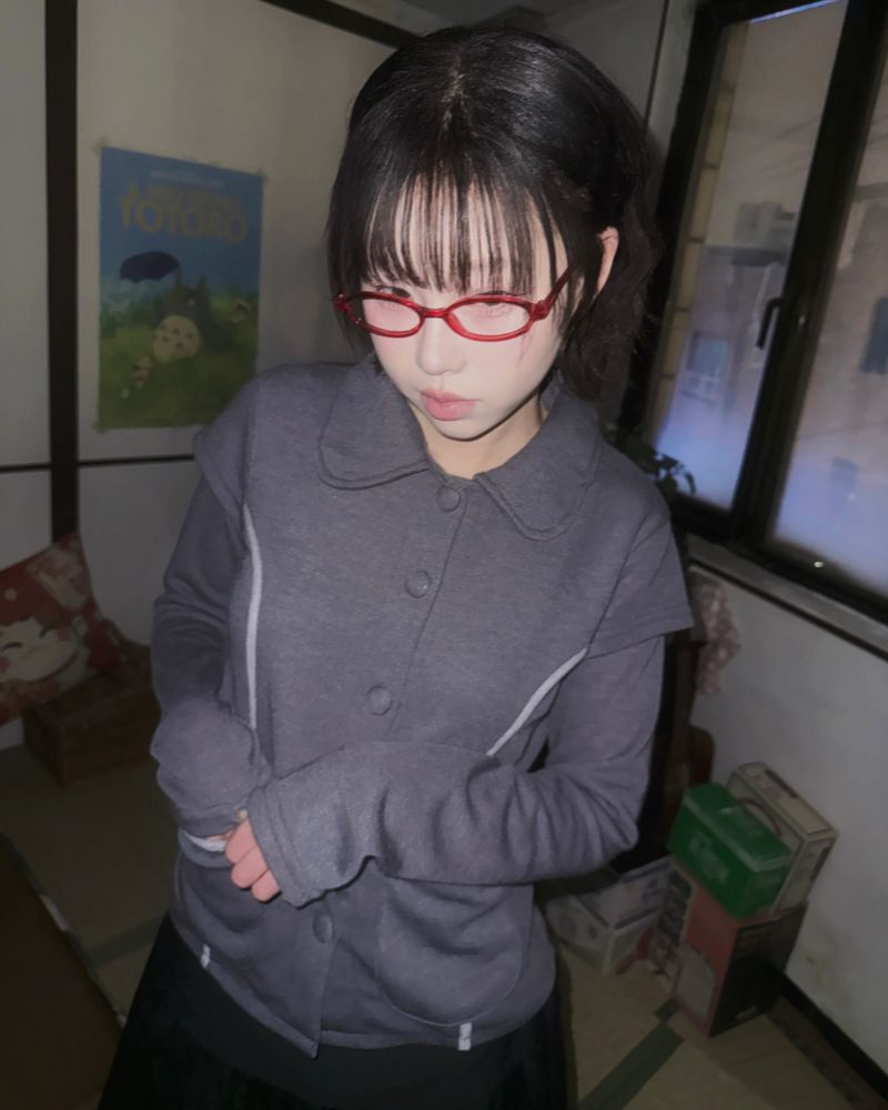 (2color) Piping Layered Sleeve Cardigan