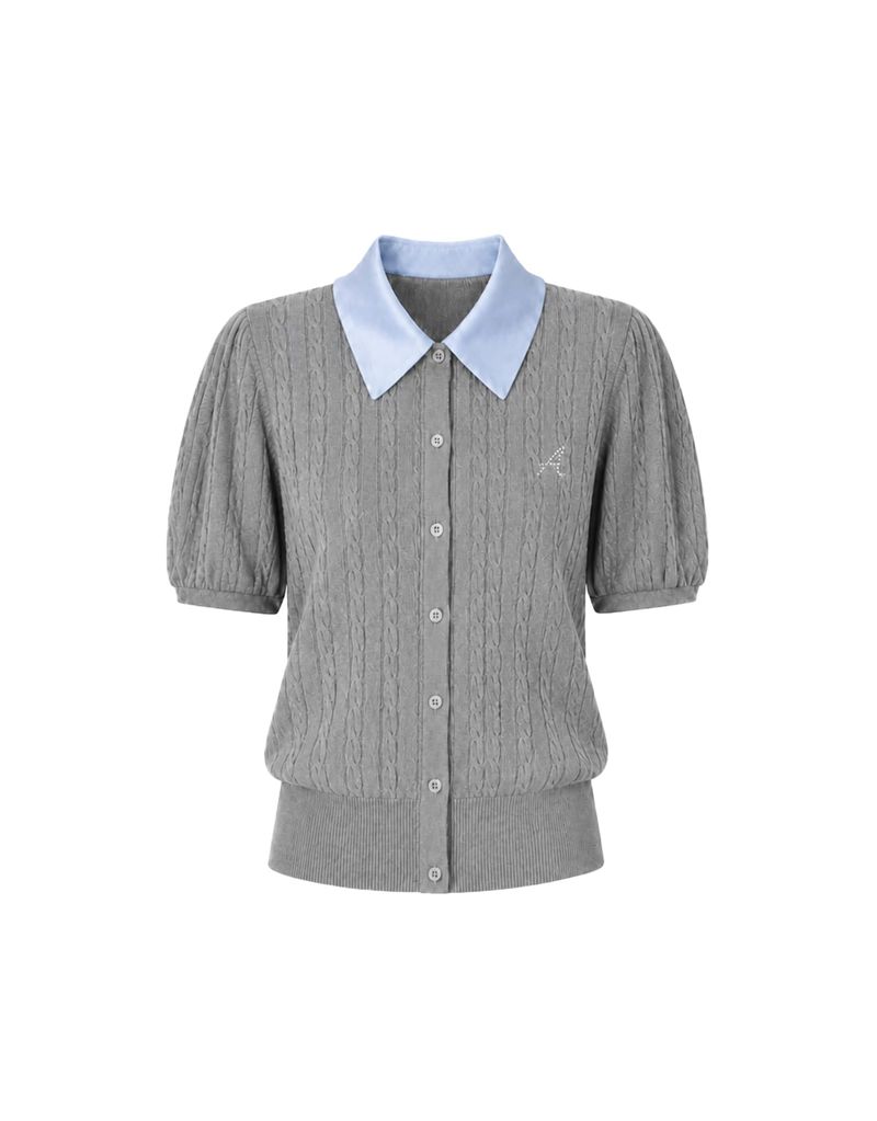 TWEEDY-A（ツウィーディア）の「[PRE-FALL] エロディ シルク カラー ケーブル ニット ショートスリーブ カーディガン グレー（トップス）」