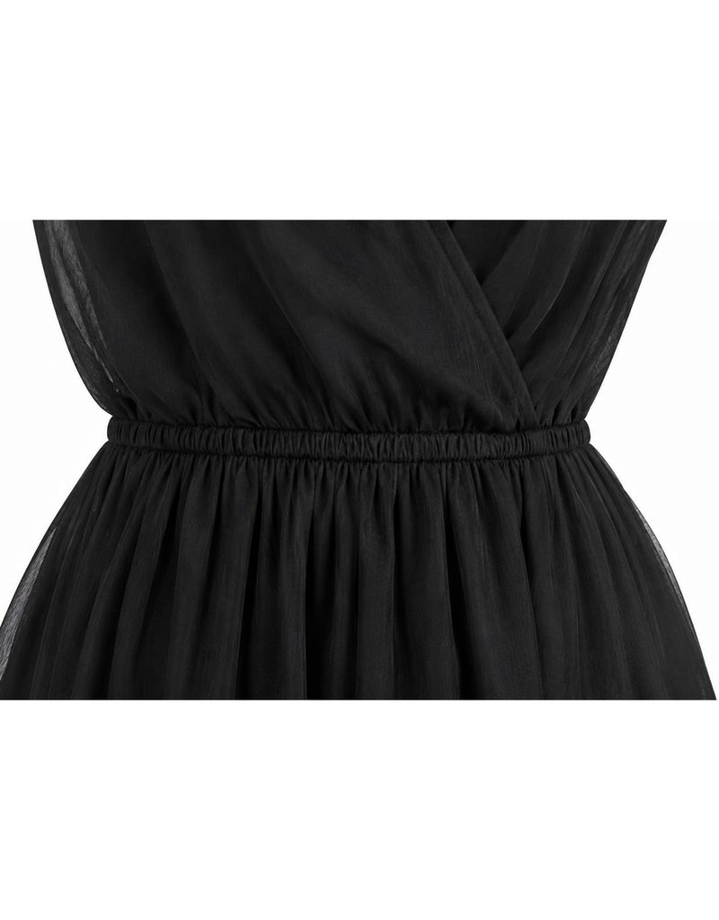 Lorielle Halterneck Sheer Wrap Long Dress Black