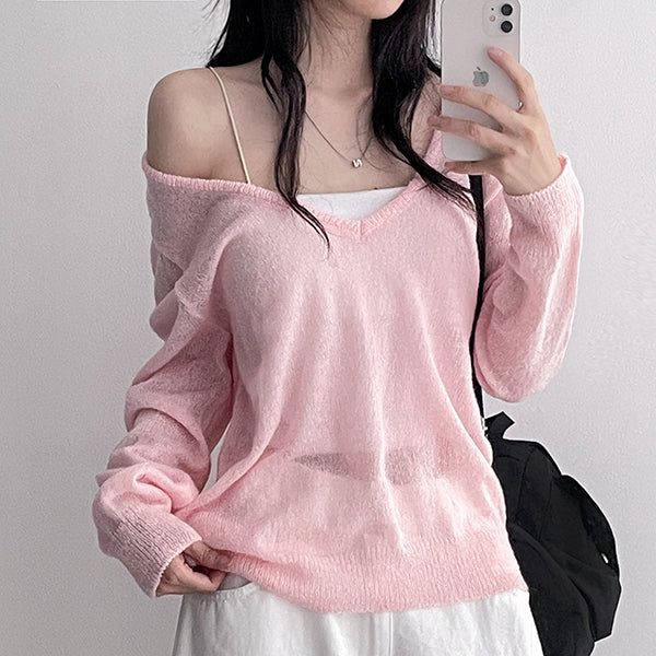 Wool Knit* Fes Loose Fit Deep V-Neck Knit (7 colors)