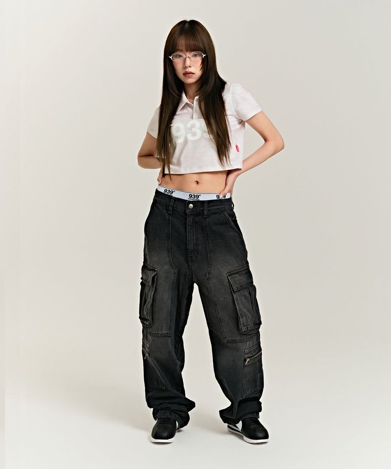 939 LOGO COLLAR CROP TOP (BEIGE/CAMO)
