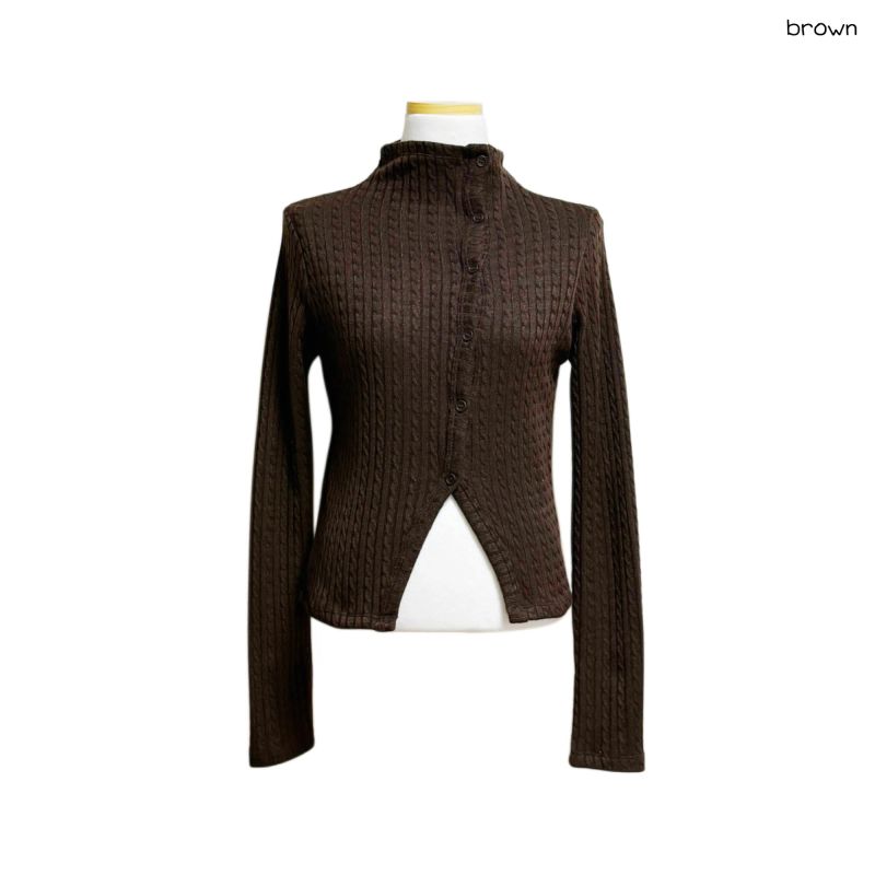 (3color) Slit Cable High-Neck Slim Cardigan