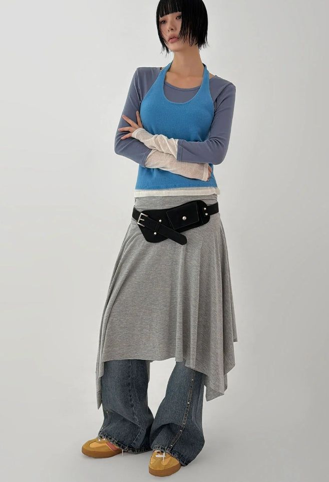 SHIRRING UNBALANCE SKIRT