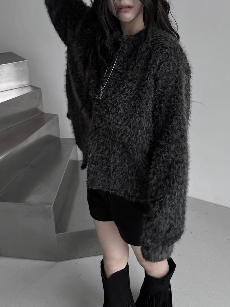 fuzzy airy round knit cardigan (2color)