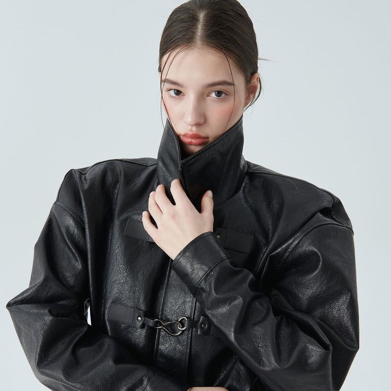 TOGGLE LEATHER JACKET / BLACK