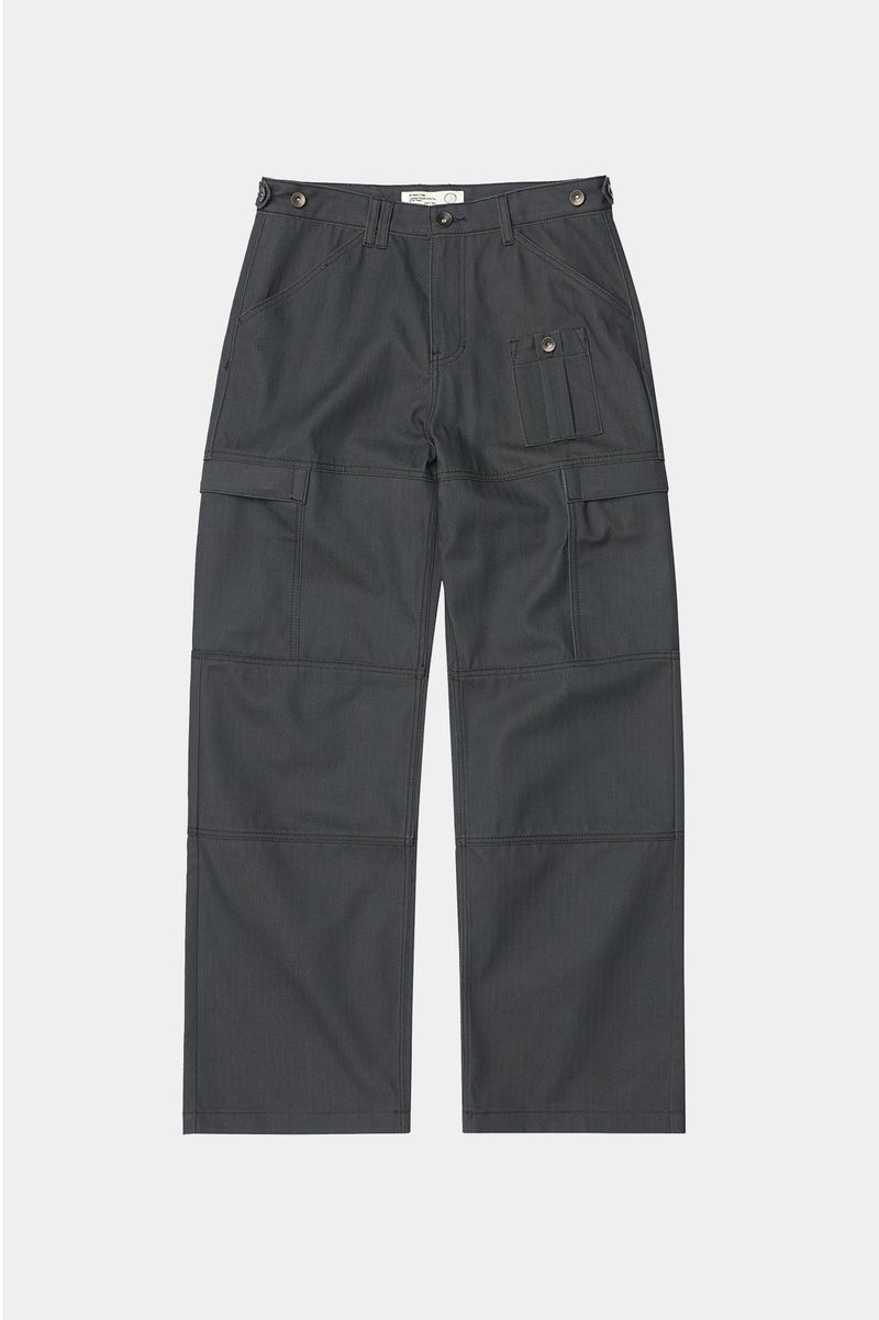 4 Panel Cargo Pockets Herringbone Twill Pants (Gray)