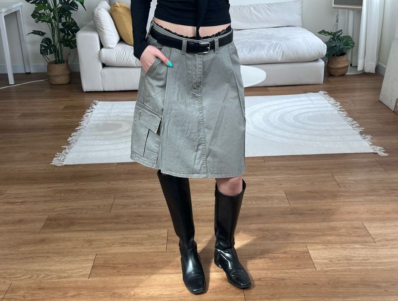 washed cargo midi skirt