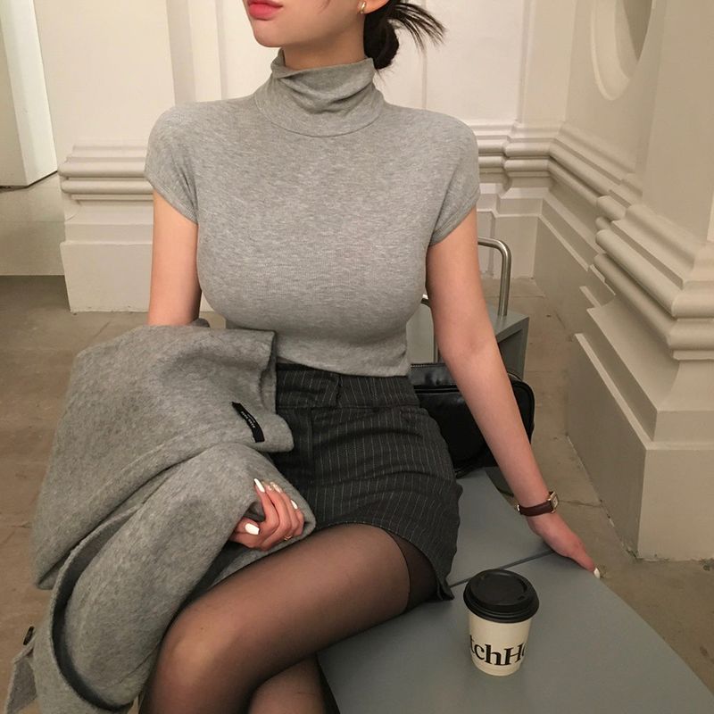 [BELLIDE MADE] Serine, slim rib short-sleeved turtleneck T-shirt