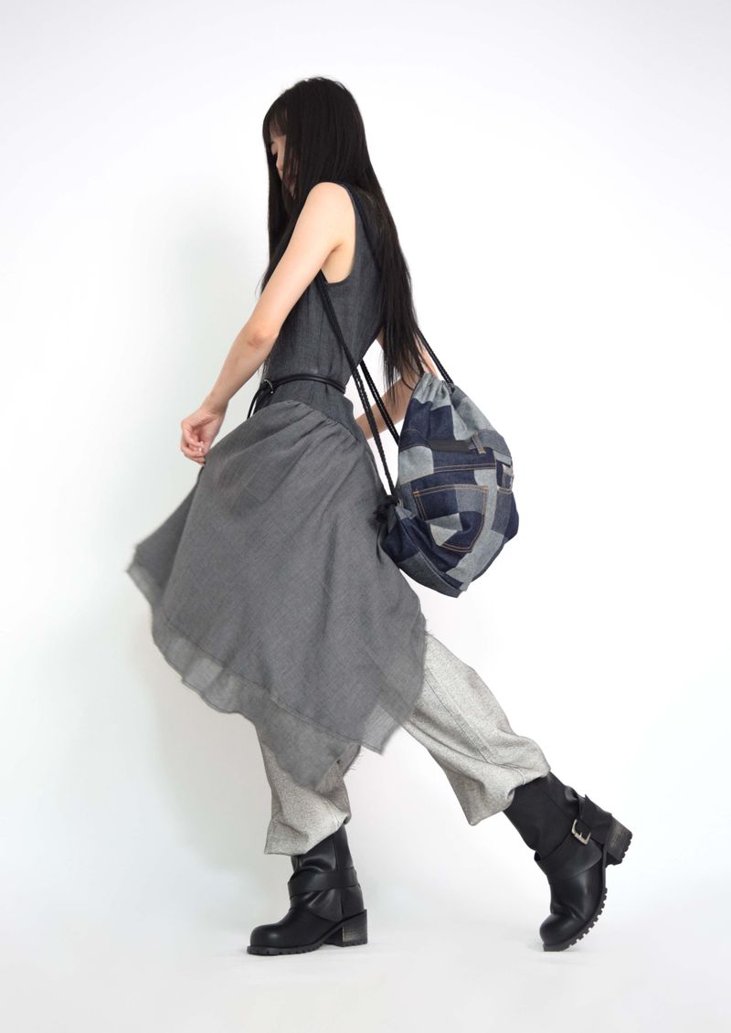 Square Denim Pocket Backpack