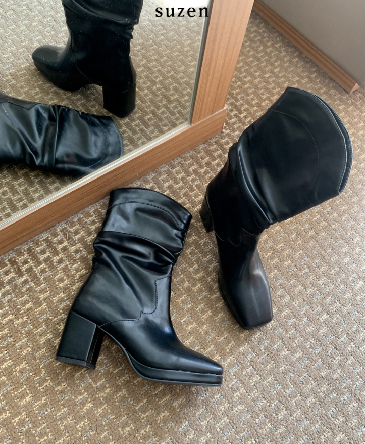Numua platform shirring short boots (2color)