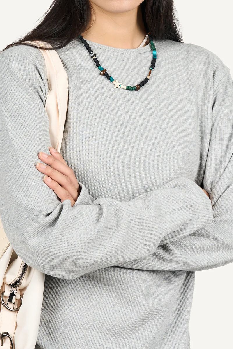 Slim Crop Waffle Long Sleeve