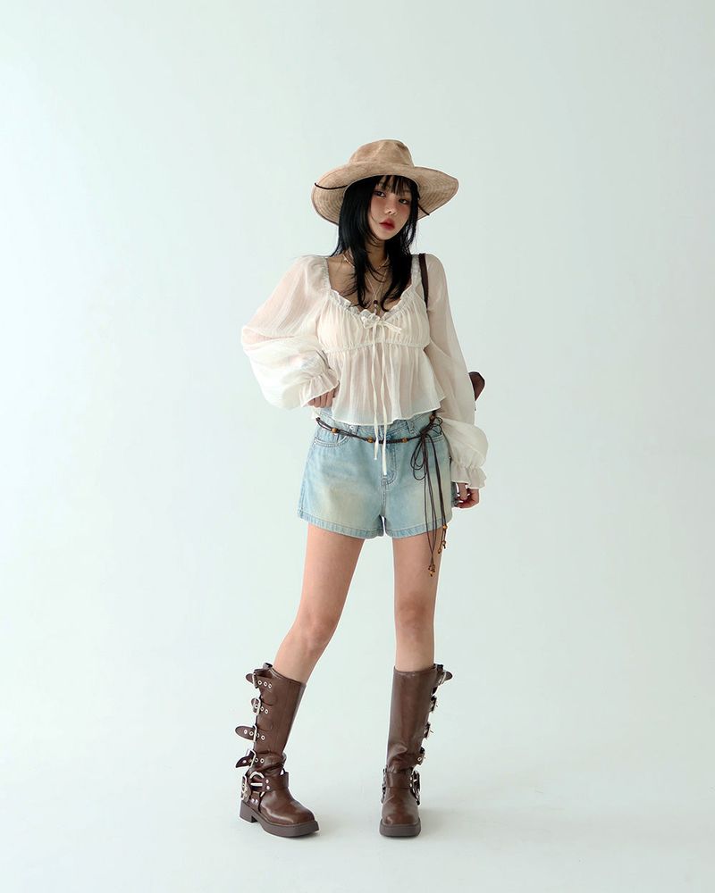 protective chic frill see-through blouse