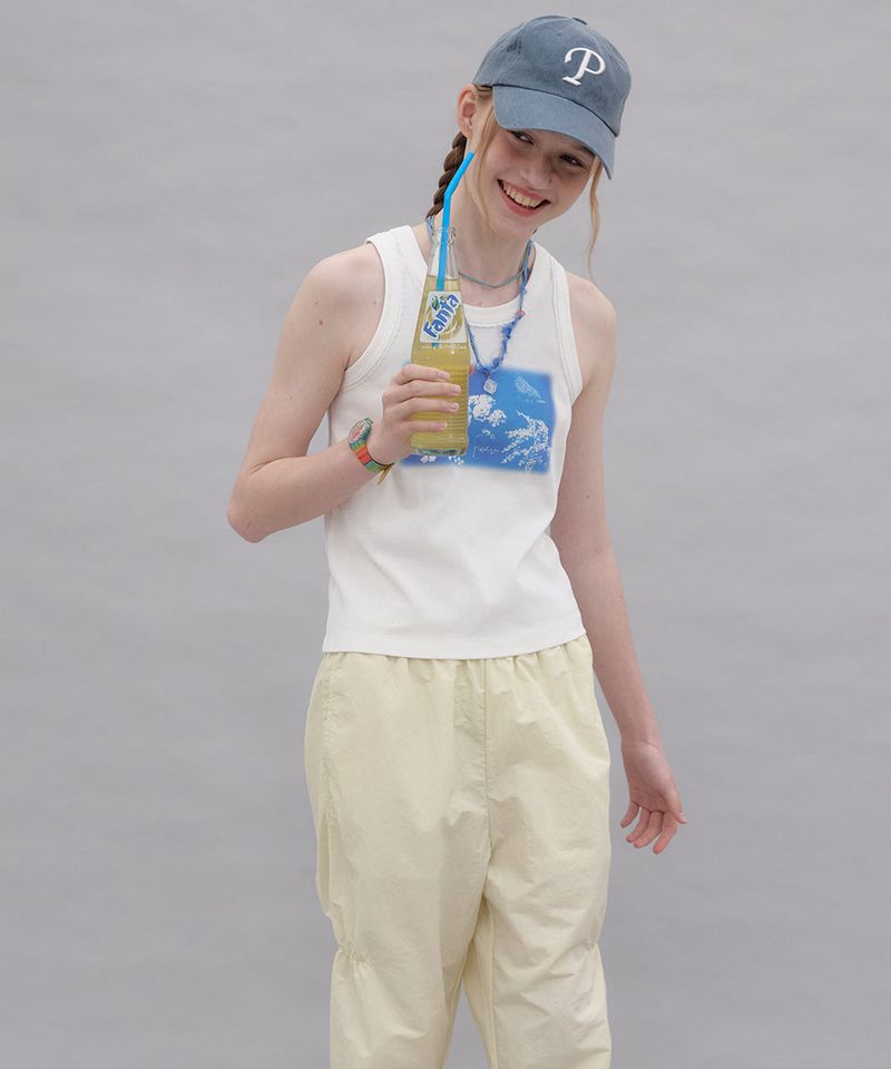 Shirring Nylon Straight Pants - Lemon