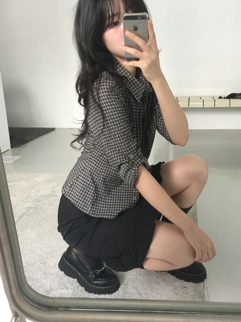 Pintuck Plaid Slim Shirt