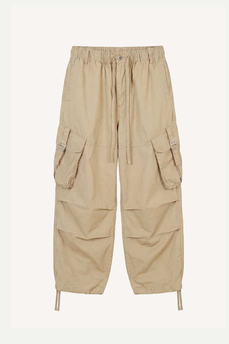 Buckle Washed Cargo Wide Pants